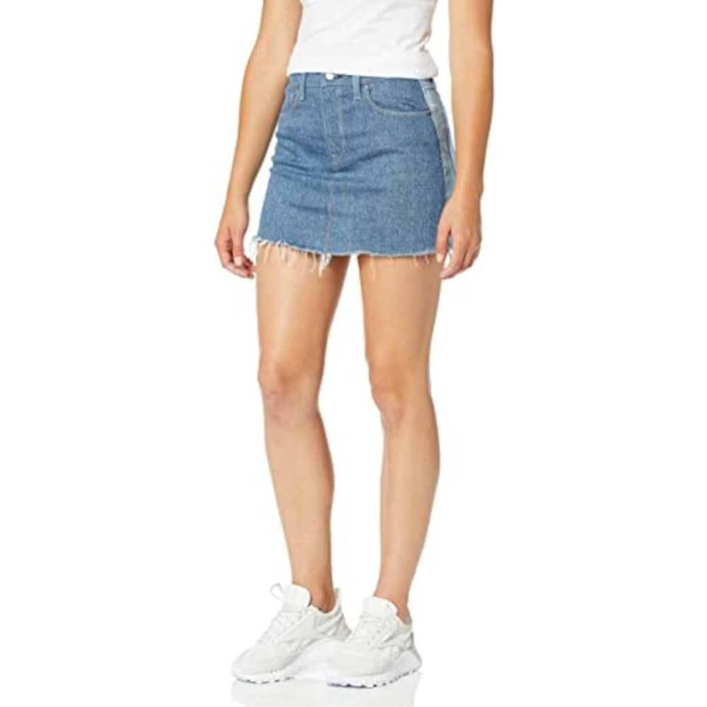 HUDSON Womens Pencil Mini Skirt Blue Zippered Frayed 5 Pocket Juniors 30 - Picture 1 of 2